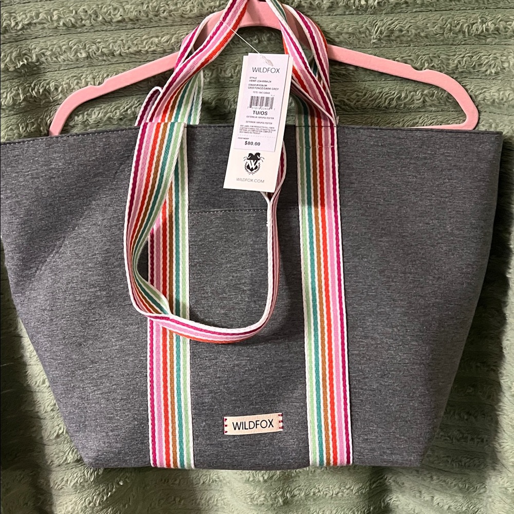 Wildfox Charcoal Tote with Multicolor Straps